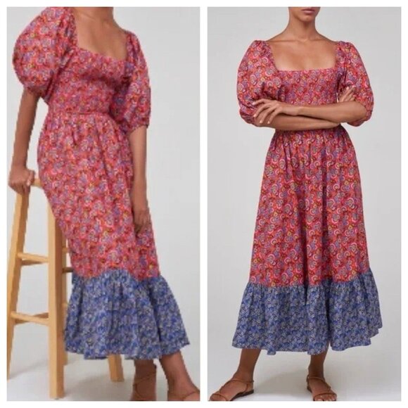 House of Harlow Dresses & Skirts - House of Harlow Floral Smocked Midi Dress XS Square Puff Sleeve Prairie Cottage